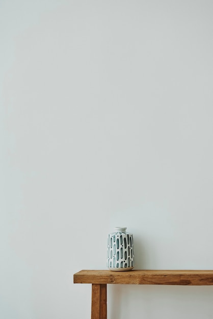 Japanese vase on a wooden bench