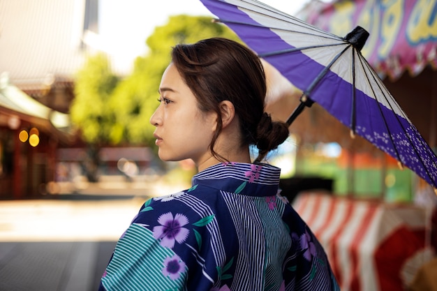 Japanese wagasa umbrella help by young woman