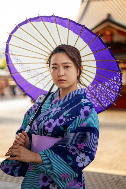 Japanese wagasa umbrella help by young woman