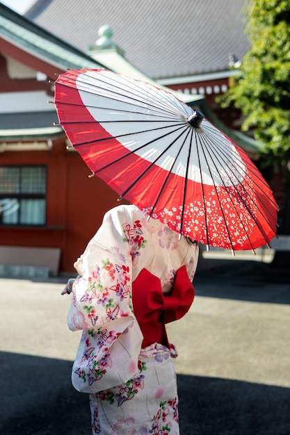 Japanese wagasa umbrella help by young woman