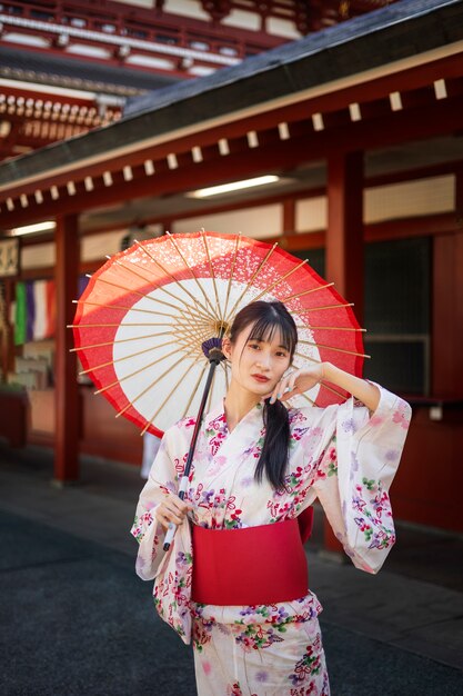 Japanese wagasa umbrella help by young woman