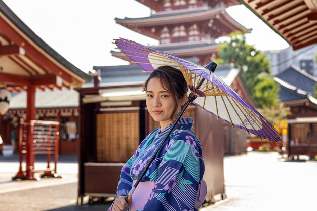 Japanese wagasa umbrella help by young woman