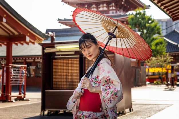 Japanese wagasa umbrella help by young woman