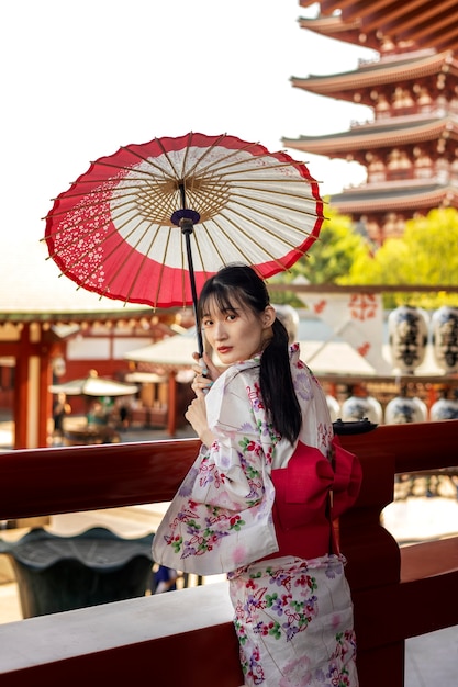 Japanese wagasa umbrella help by young woman