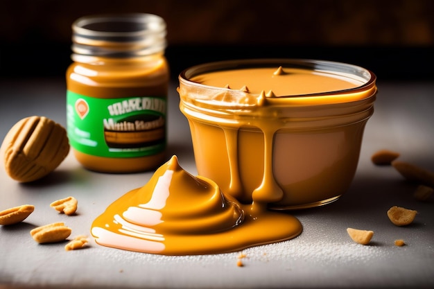 A jar of peanut butter with a green label that says'nut butter'on it