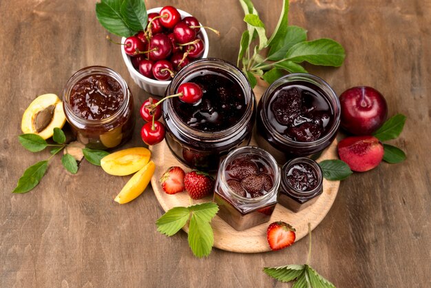 Jars assortment with stewed fruit