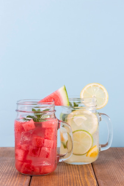 Jars with fresh drinks