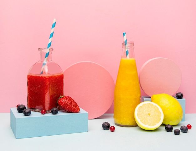 Free photo jars with healthy smoothie on table