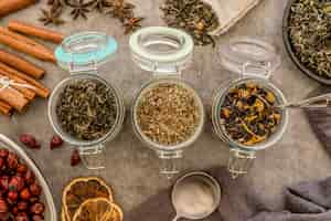 Free photo jars with herbals for tea