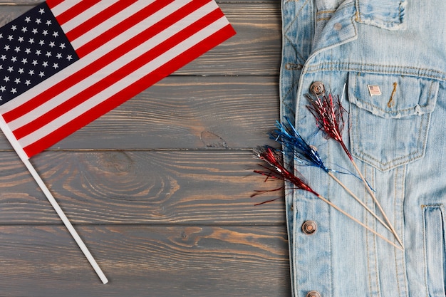 Free Photo jean jacket with flag and decoration