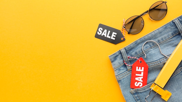 Free photo jeans with sale label copy space