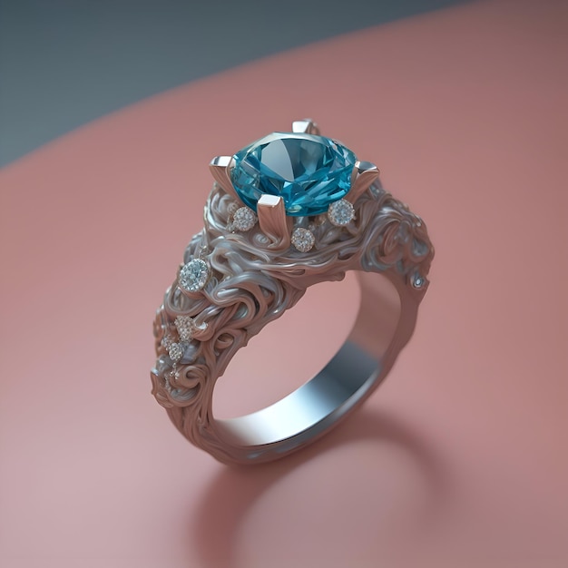 Free photo jewelry ring with blue sapphire 3d rendering