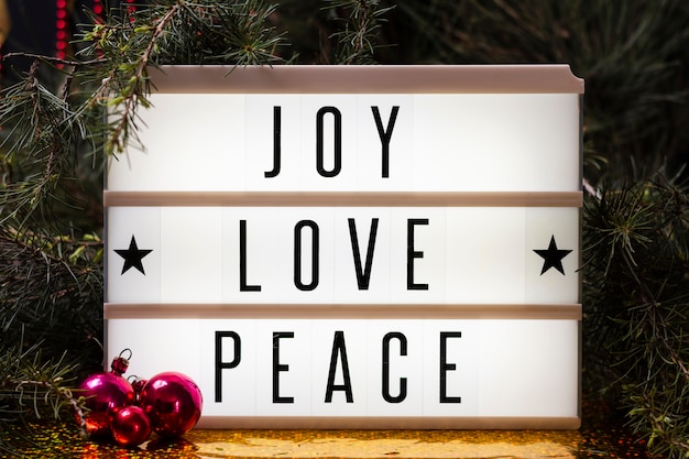 Free photo joy love peace lettering