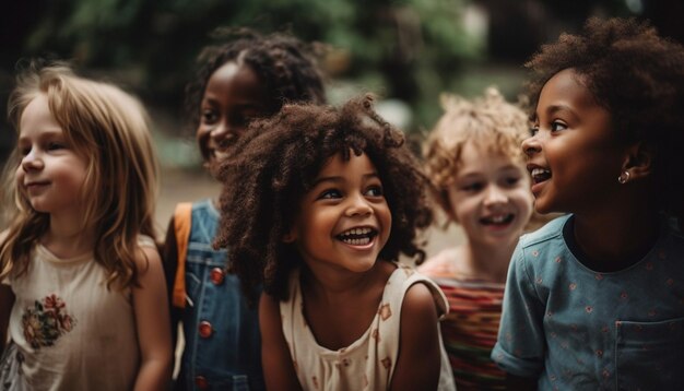 Joyful children of different ethnicities playing together happily generated by AI