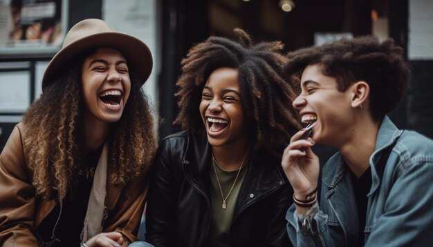 Joyful group of young adults enjoying nightlife generated by AI