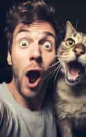 Free photo joyful man with cat