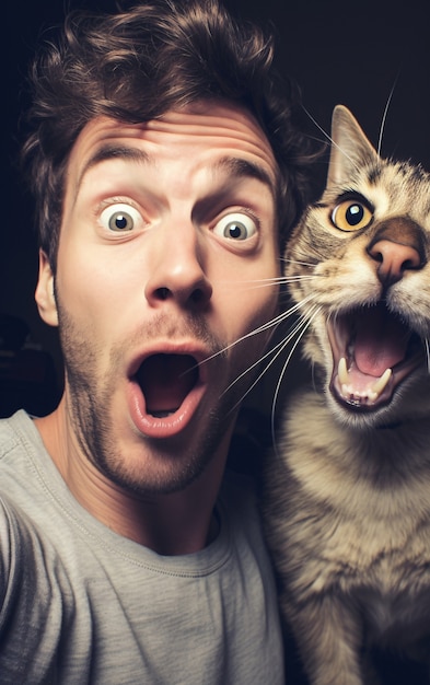 Free Photo joyful man with cat