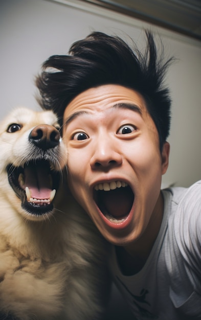 Free Photo joyful man with dog