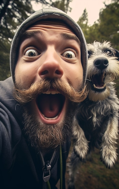 Free photo joyful man with dog