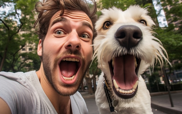 Free Photo joyful man with dog