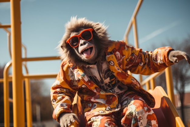 Joyful monkey with glasses