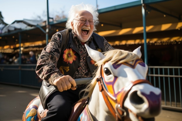 Joyful old man having fun