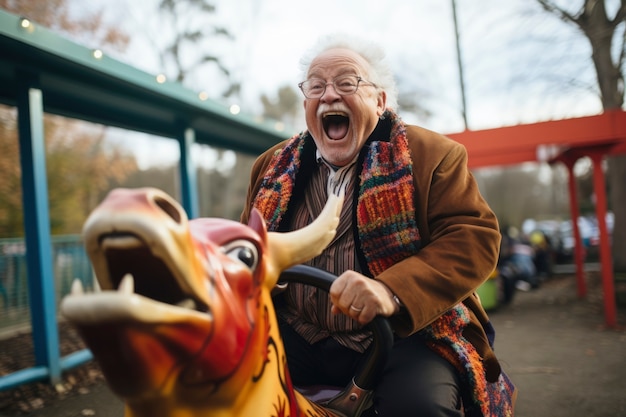 Joyful old man having fun