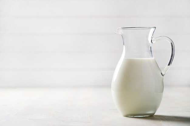 Jug of fresh milk with copyspace