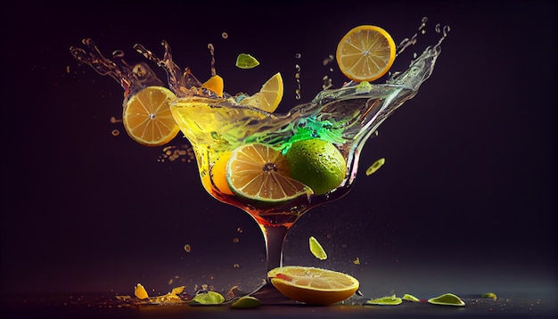 Juicy citrus slice tops refreshing summer cocktail generative AI