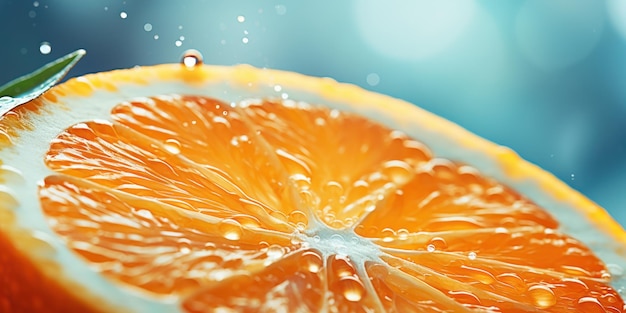 Free Photo juicy slice of orange with droplets suspended in air