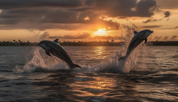 Free photo jumping humpback whale majestic beauty in nature generated by ai