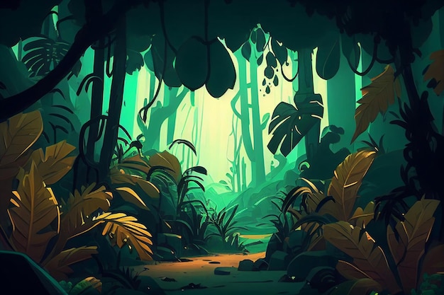 Jungle background forest nature scene futuristic generative ai