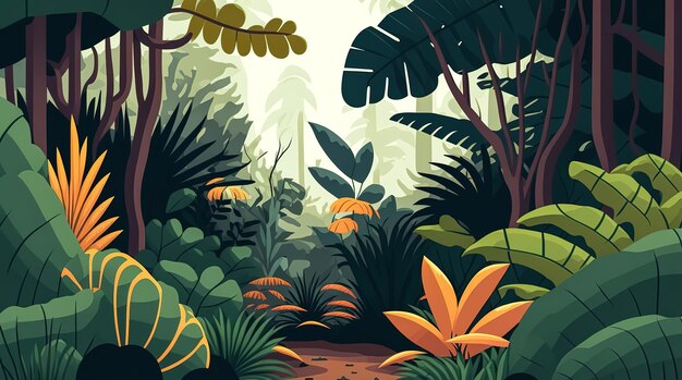 Jungle forest view tropical trees generative AI