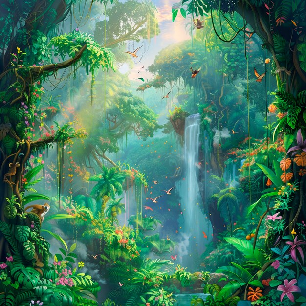 Jungle landscape digital art illustration