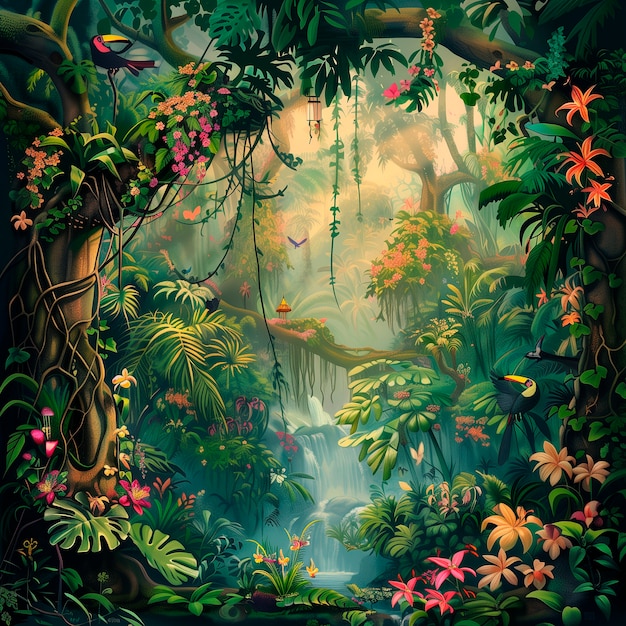 Free photo jungle landscape digital art illustration