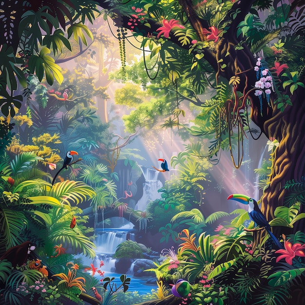 Jungle landscape digital art illustration