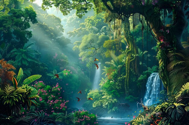 Jungle landscape digital art illustration