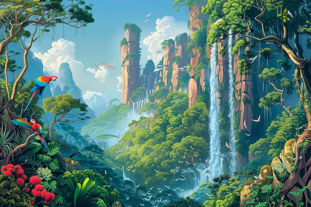 Jungle landscape digital art illustration