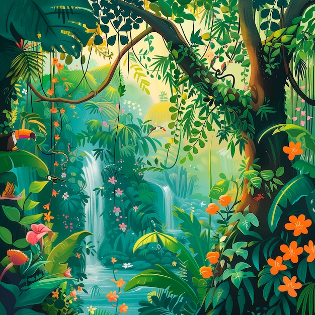 Jungle landscape digital art illustration