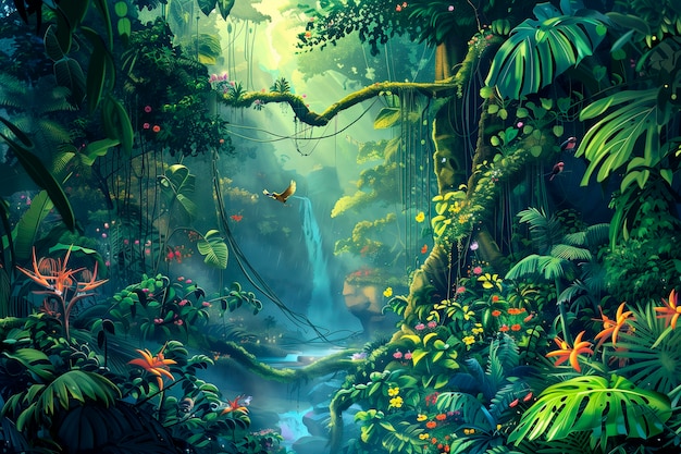 Free Photo jungle landscape digital art illustration