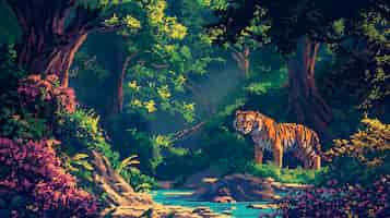 Free photo jungle landscape in pixel art style