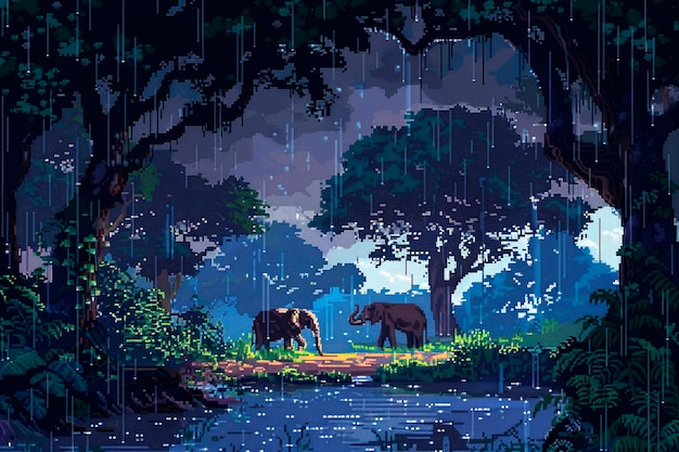 Free photo jungle landscape in pixel art style