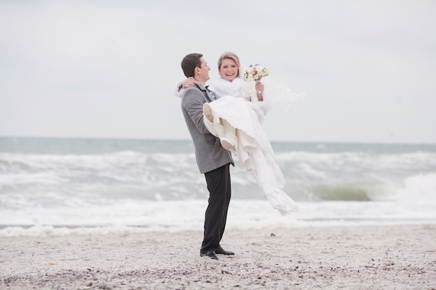 Just married on the beach