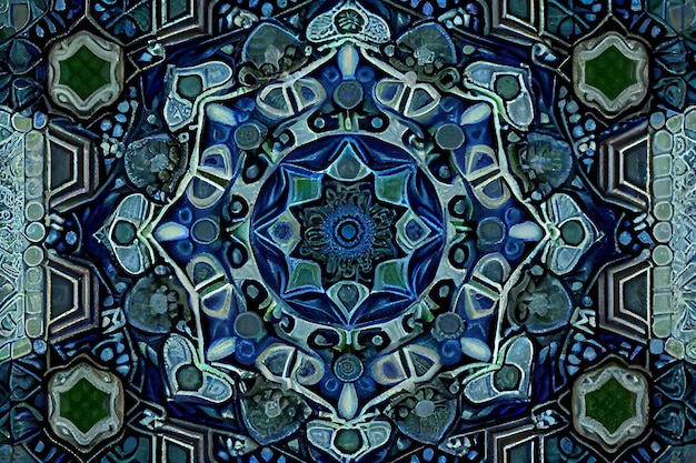 Free photo a kaleidoscope of blue and green colors is displayed in a mosaic pattern.