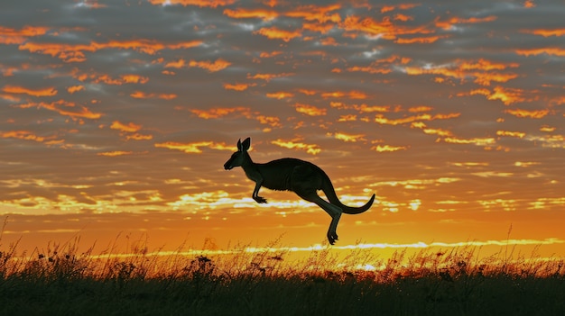 Free Photo kangaroos at sunset in dreamy style