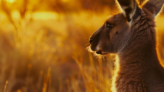 Kangaroos at sunset in dreamy style