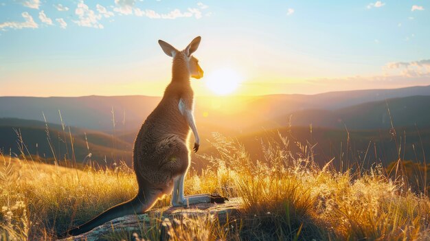 Free Photo kangaroos at sunset in dreamy style