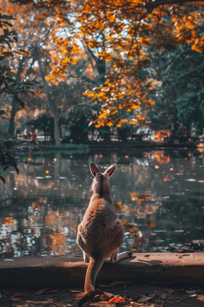 Free photo kangaroos at sunset in dreamy style