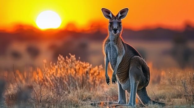 Kangaroos at sunset in dreamy style