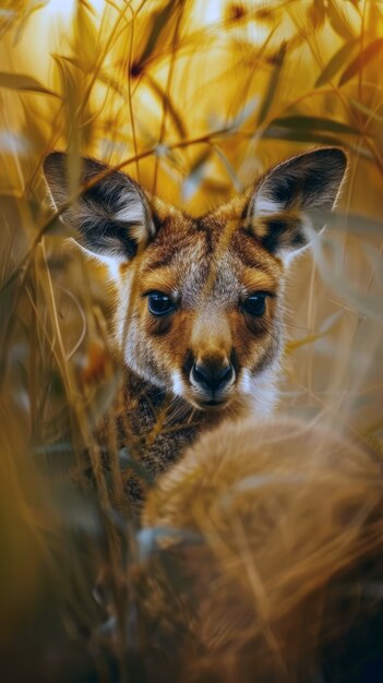 Kangaroos at sunset in dreamy style